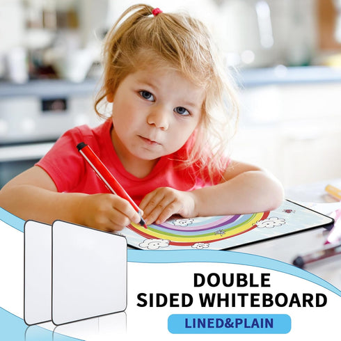 Small Double Sided White Dry Erase Board, 14x11 Inch Mini Board with 8 Markers for Students, Office, Kitchen