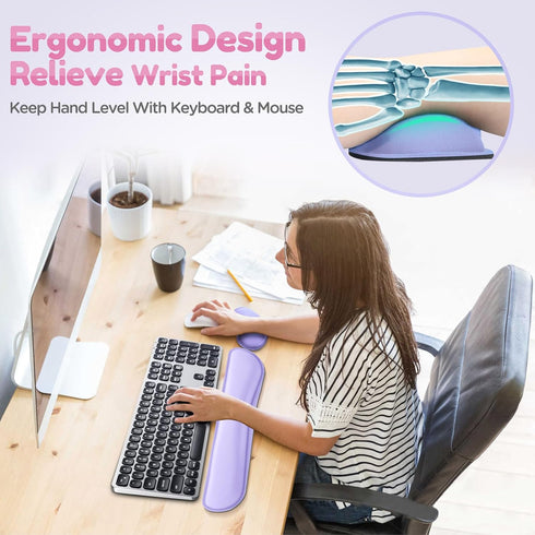 Gimars Upgrade Gel Memory Foam Set, Keyboard Wrist Rest Pad and Mouse Cushion Support for Office, Purple