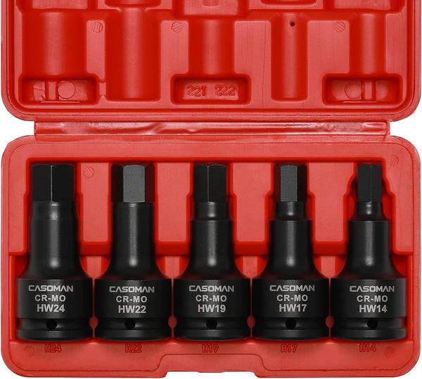 CASOMAN 3/4 Inch Drive Impact Hex Driver Set, 5-Pieces, Metric, 14mm, 17mm,