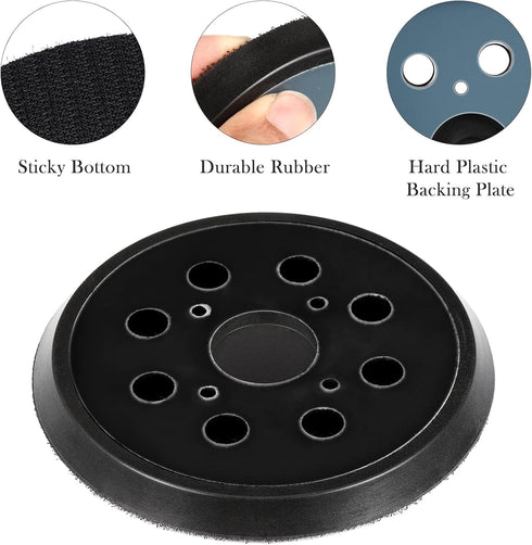 2 Pieces 5 Inch 8 Hole Hook and Loop Orbital Sander Replacement Pad Backing Pad (Black)