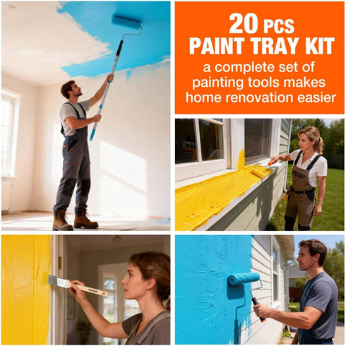 28 Set, 9" 4" Pcs Paint Tray Paint Brush for Wall, Paint Tray, & Paint Roller Covers with Roller Frame, Stainless Steel