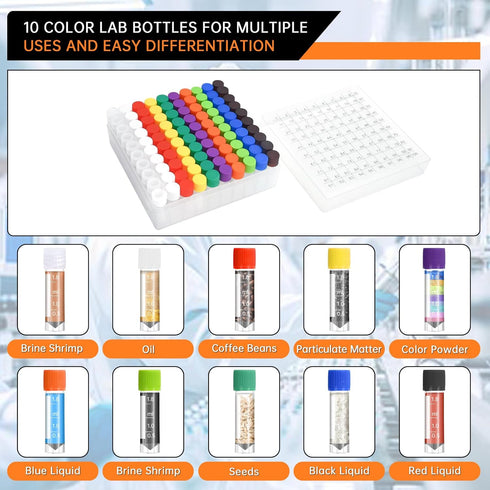 100pcs 2ml Vials with Caps, Plastic Cryogenic Test Tubes with 30pcs 3ML Dropper Pipette