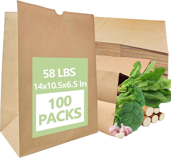 MAXTBEE 100 Pack Paper Kraft Paper Bags,58 Lbs Heavy Duty Large Grocery Brown