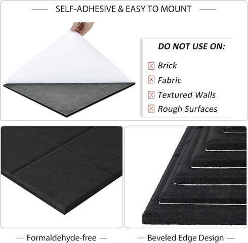 BXI Felt Bulletin Board - 12 x 12 x 3/8 Inches, 6 Pack Self-Adhesive Thick Pin Board for Home Office Decor