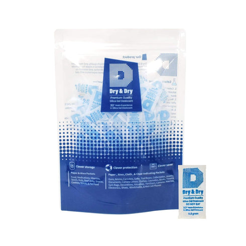 Dry & Dry Food Safe Silica Packets Gel Desiccant Packs for Storage, 0.5 Gram (100 Pack)