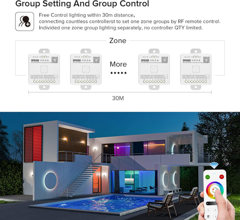 BTF-LIGHTING SP630E 4 2.4GHz RB4 DC5V DC12V DC24V Bluetooth Controllers Zones RF Remote Kit Support FCOB COB SMD PWM