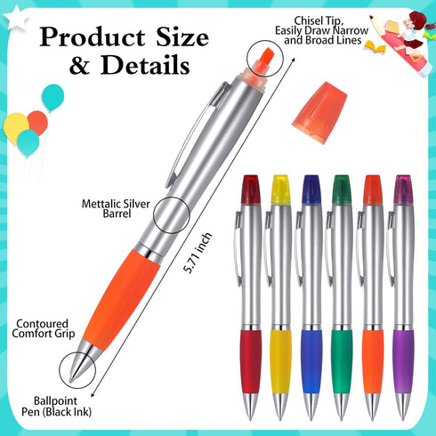 Colarr 30 Pcs Highlighter with Ballpoint Pen Combo, Chisel Tips for Student Office Writing Coloring Highlighting