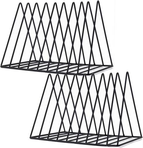 Sooyee 2 Pack Black Magazine Holder, 9 Slot Desktop File Sorter Organizer, Triangle Bookshelf Decor for Home Office