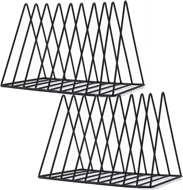 Sooyee 2 Pack Black Magazine Holder, 9 Slot Desktop File Sorter Organizer, Triangle Bookshelf Decor for Home Office