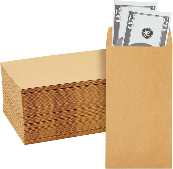 Juvale 100-Pack Brown #7 Small Money Envelopes, 3.5 x 6.5 Inches for Budgeting and Money Saving Challenges