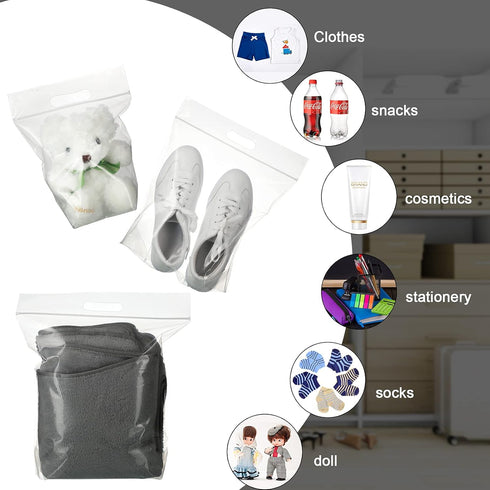 Clabby Clear Zipper Storage Bags, Expandable Bottom Plastic Bags with Carry Handle for Clothes, Food, Crafts (36 Pieces)