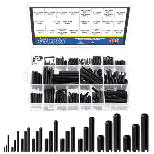 Glarks 405Pcs Roll Pin Assortment Set, 27 Sizes Slotted Spring Pins for Home Improvement and Automotive Repair