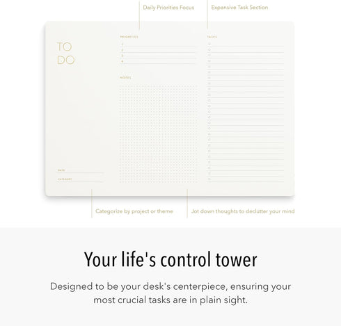 Elegant To Do List Notepad with Mouse Pad Feature, Daily Planning Tear Off Sheets, 11.22" x 7.87", Gold Foiled,