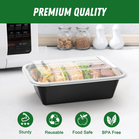 50 Pack (100-Piece) 24 oz Reusable Meal Prep Containers with Lids, Sturdy Leakproof & Food Safe, Microwave, Freezer,