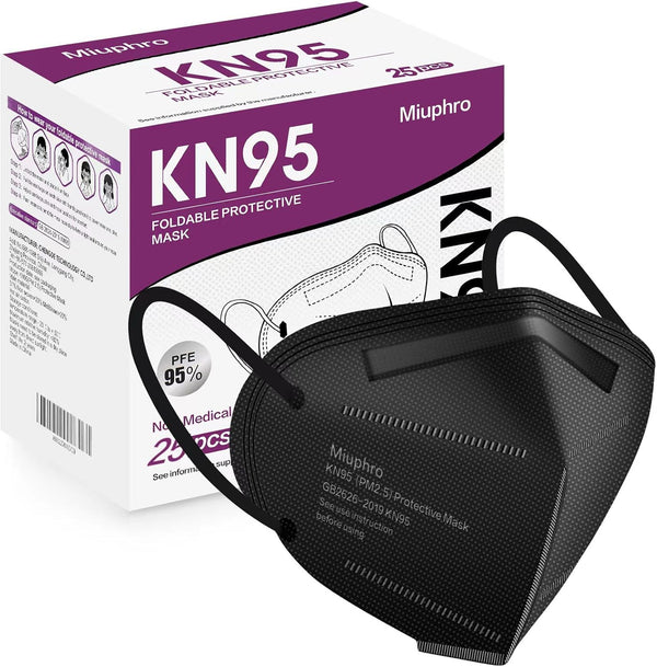 KN95 Disposable Face Mask 25 Pack - 5-Ply Breathable Safety Masks for Men and Women, Black