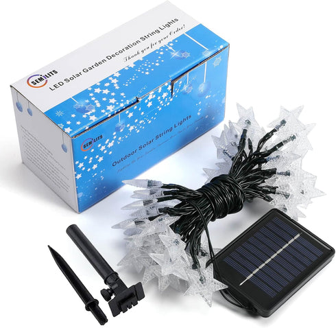 SEMILITS Outdoor Solar String Lights, 50LEDs with 3D Shaped Crystal Star String Lights for Garden Decorations (Blue