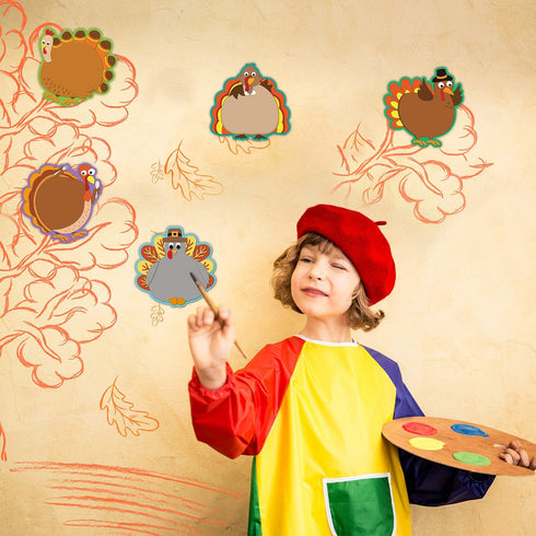 Thanksgiving Turkey Cut-Outs for Classroom Decoration, Creative Bulletin Board Fall Theme, 5.9 x 5.9 Inch (40 Pcs)