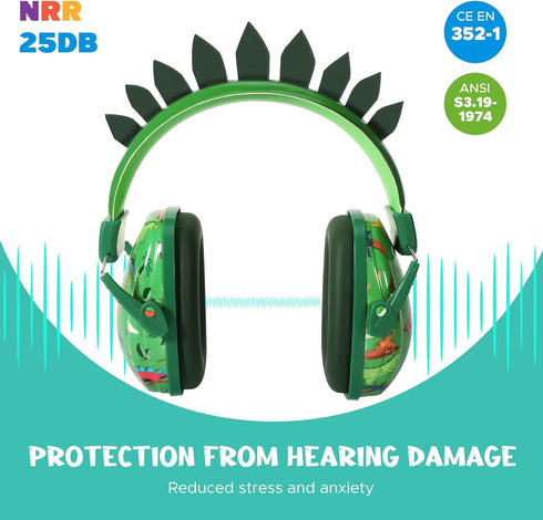 Noise Cancelling Headphones for Kids,Toddlers,Teens Boys Ages 1-12,Dinosaur Ear Hearing Protection Sound Proof Safety Earmuffs for Concerts,Monster Trucks,Sensitive Ears