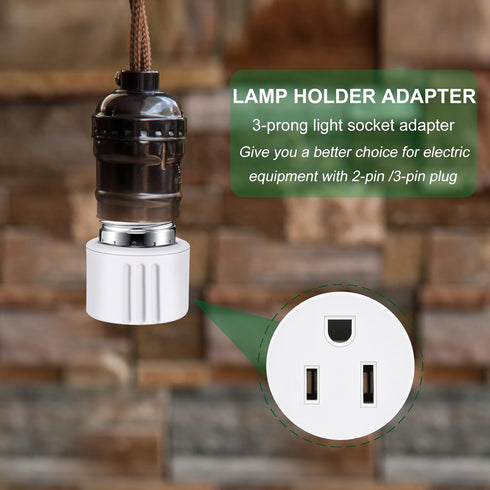 Outlet Light Socket Adapter, E26 Light Bulb to Outlet Socket Converter, Light Bulb Plug Adapter for Porch Light,