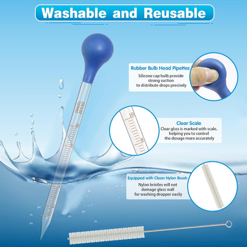 5 Pack 10ml Glass Pipette Dropper with 1 Pc Cleaning Brush for Liquid Essential Oil Transfer