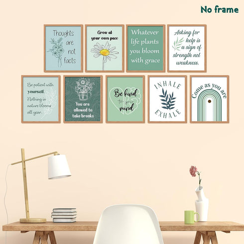 Lincia 9 Pcs Boho Mental Health Posters, Motivational Psychology Decor, 8 x 10 in (Green)