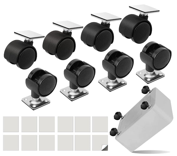 8 PCS 1" Free Punching Pastable Plate Caster with Stickers and Screws, Self Adhesive Swivel Wheels