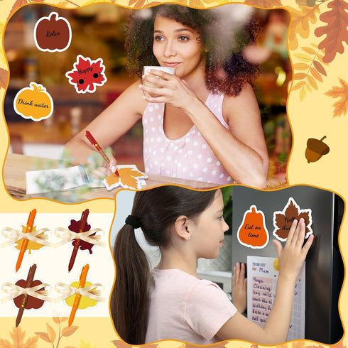 Pasimy 24 Set Fall Sticky Notes and Pens Set - Classroom Gifts, Fall Party Favors, Thanksgiving Pens, Pumpkin Maple