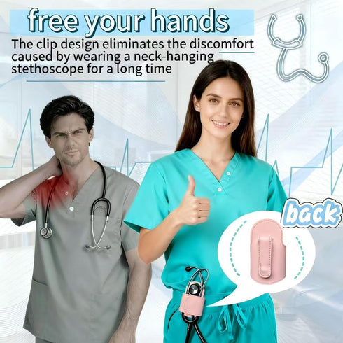 Generic Magnetic Stethoscope Holder Clips, Secure Hands-Free PU Leather Holster for Scrubs, Belts & Lab Coats