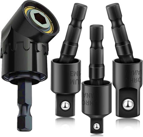 Right Angle Drill Adaptor, 4-in-1 Impact Drill Bit Extension, 360 Rotatable Socket Adapter Set