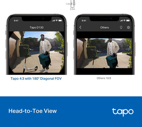 Tapo 2K 180 Person/Vehicle/Package 2-Way D130 Wired Smart Video Doorbell - Ultra-Wide Field of View, Detection, Audio