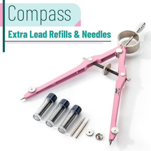 Mr. Pen- Professional Compass for Geometry, Pink, Extra Leads, Metal Compass, Compass, Compass Drawing Tool, Drawing Compass, Drafting Compass, Compass for Students, Compass for Woodworking by Mr. Pen