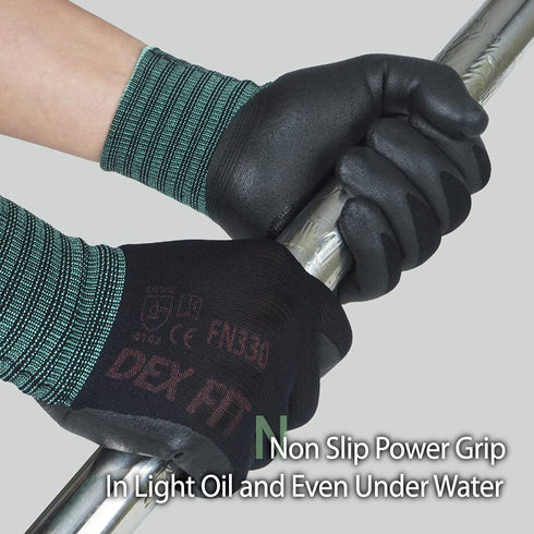 DEX FIT FN330-3D Nitrile Coated Work Gloves - Comfort Stretchy Fit, Firm Grip, Touchscreen, Black L (9)