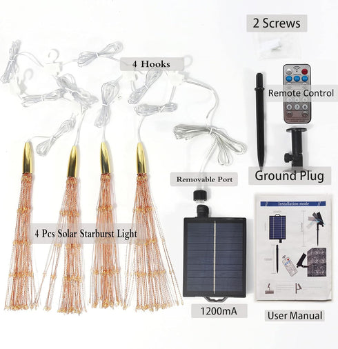 4 800LED 8 Dimmable Pcs Solar Starburst Sphere Lights,Firework Light Remote Control Timer Modes Waterproof Hanging