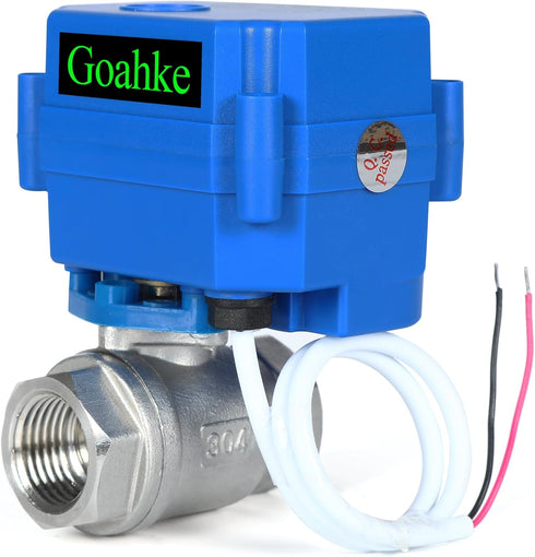 Motorized Ball Valve 3/4", Full Port Stainless Steel, 2 Wire Auto Return, Electric Shut Off, 9-24V AC/DC