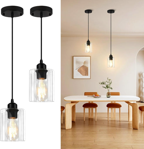CANMEIJIA Modern Black Farmhouse Pendant Light with Glass Shade, Industrial Pendant Lighting,