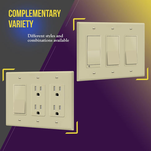 ENERLITES Decorator Light Switch or Receptacle Outlet Wall Plate, 3-Gang, Gloss Finish, Mid-Size, Ivory