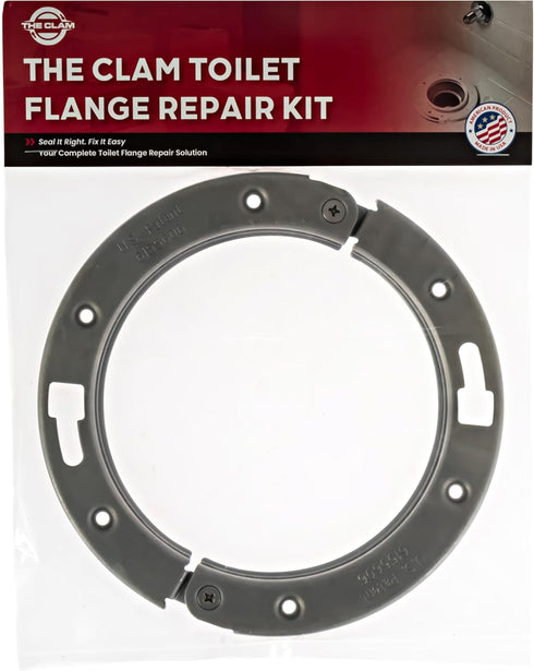 The Clam 2-Piece Toilet Flange Repair Kit, Fits 4" Drain Pipe, Easy Install, Corrosion Resistant Stainless Steel Finish, Fitted for 1/4 Inch and 5/16 Inch Closet Bolts