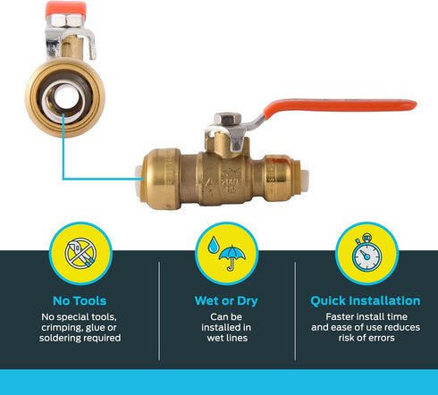 SharkBite 3/4 Inch x 1/2 Inch Ball Valve, Push to Connect Brass Plumbing Fitting for Water Shut Off
