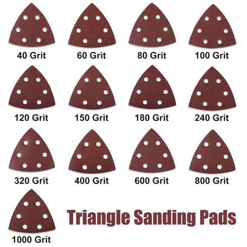 50 Pcs 120 Grit Triangle Sanding Pads, 3-1/2 Inches Hook and Loop Sandpaper for Oscillating Multitool, Detail Sander
