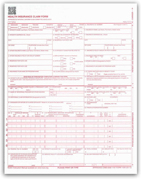 CMS 1500 1500 02/12) 8-12" 11", 500 Pack NextDayLabels - / HCFA Insurance Claim Forms - Laser/Ink-Jet Compatible (New