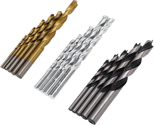 Set, Box,16 Titanium and Nickel Plated Twist Drill Bit Fast Cutting, Versatile,Durable, for Metal, Masonry