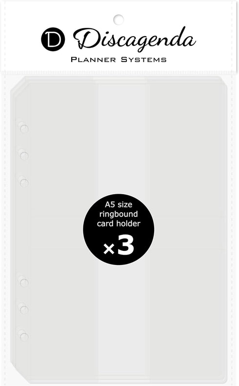 Discagenda Clear Card Holder A5 Size, 3 Pack for 6-Ring Ringbound Planner Personal Organizer (5.8x8.3in)