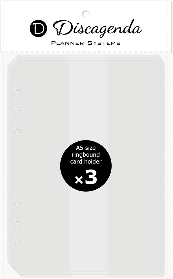 Discagenda Clear Card Holder A5 Size, 3 Pack for 6-Ring Ringbound Planner Personal Organizer (5.8x8.3in)