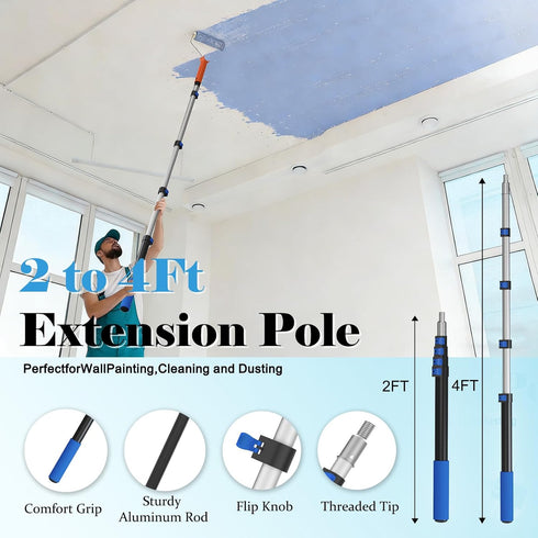 Veebuyla 2-4FT 27-Piece Paint Roller Kit with Extension Pole, Adjustable Pole, Professional Paint Kit