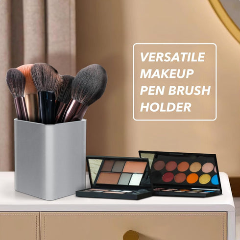 RQB Metal Pen Holder for Desk - Square Aluminum Organizer and Makeup Brush Holder, Gray