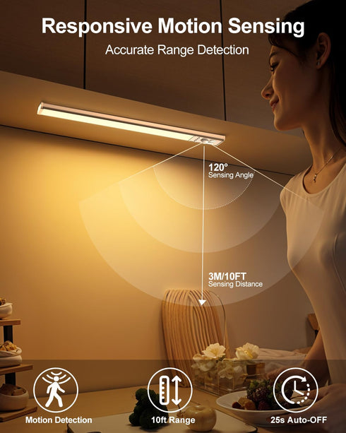 pliow 2000mAh Counter Dimmable Closet 2 Pack LED Under Cabinet Lighting | Motion Sensor Under Lights for Kitchen | USB