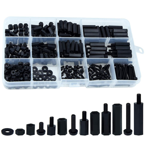 Lystaii 320pcs M3 Nylon Hex Standoff Kit, Male Female Screw Nut, PCB Motherboard Circuit Board Mounting Hardware (Black)