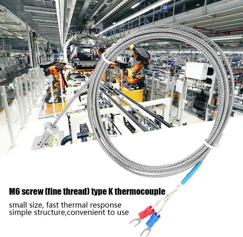 Screw Probe Temperature Sensor K Type Thermocouple, M6 Screw Thread, Two Wire Temperature Controller