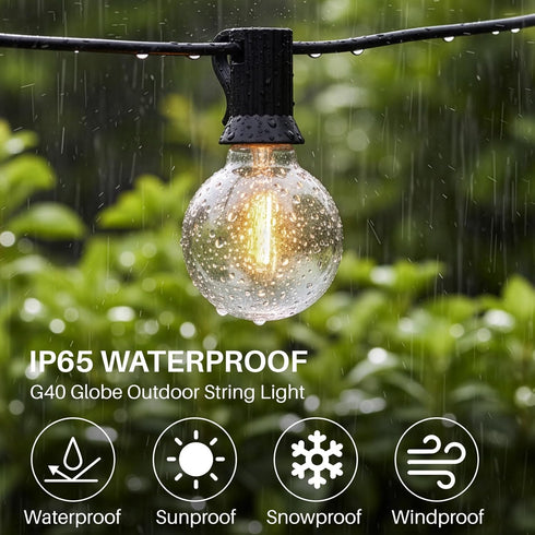 wtiyvxr 50 G40 Lights,26 Bulbs(2 IP65 Dimmable Bulbs E12 2700K FT Outdoor String Lights Globe Shatterproof Patio