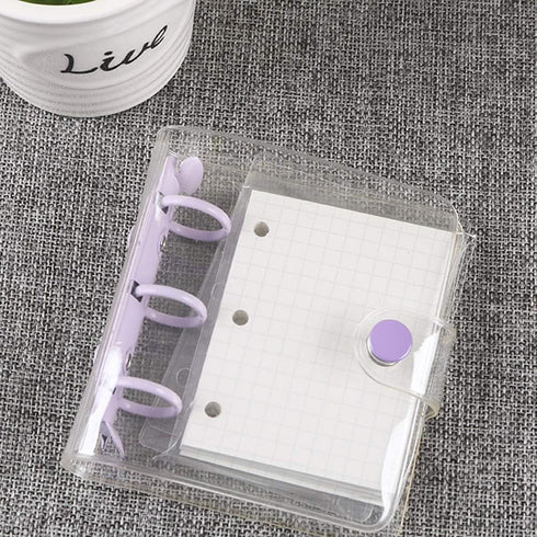 Mini Transparent 3-Ring Binder Covers - Clear PVC Notebook Loose Leaf Binder Protector (Purple, 1 Pack)